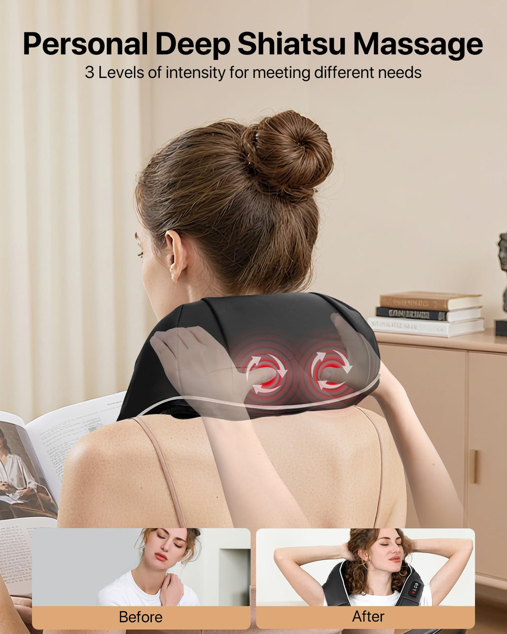 ALLJOY neck massager heat function up to 45°C to warm tired muscles