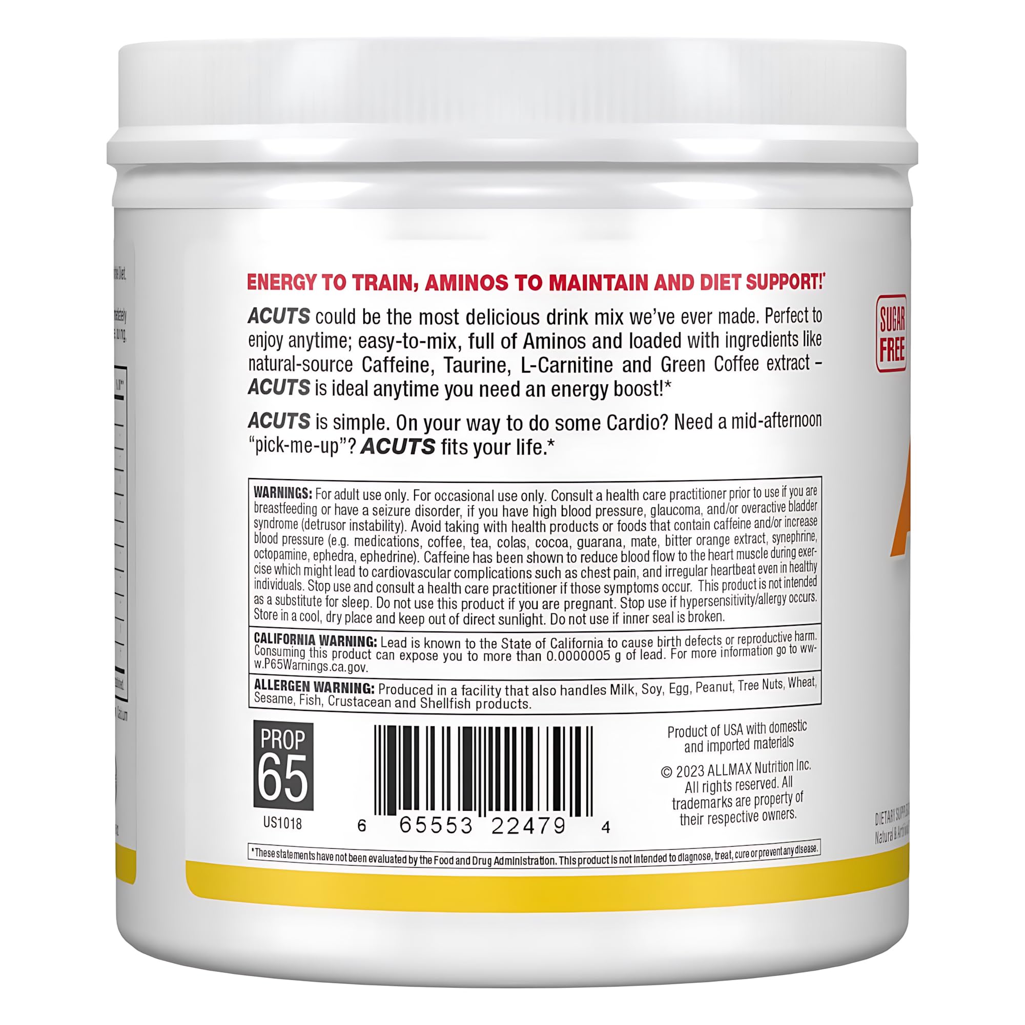 ALLMAX AMINOCUTS pina colada tub front highlights 30 servings option.