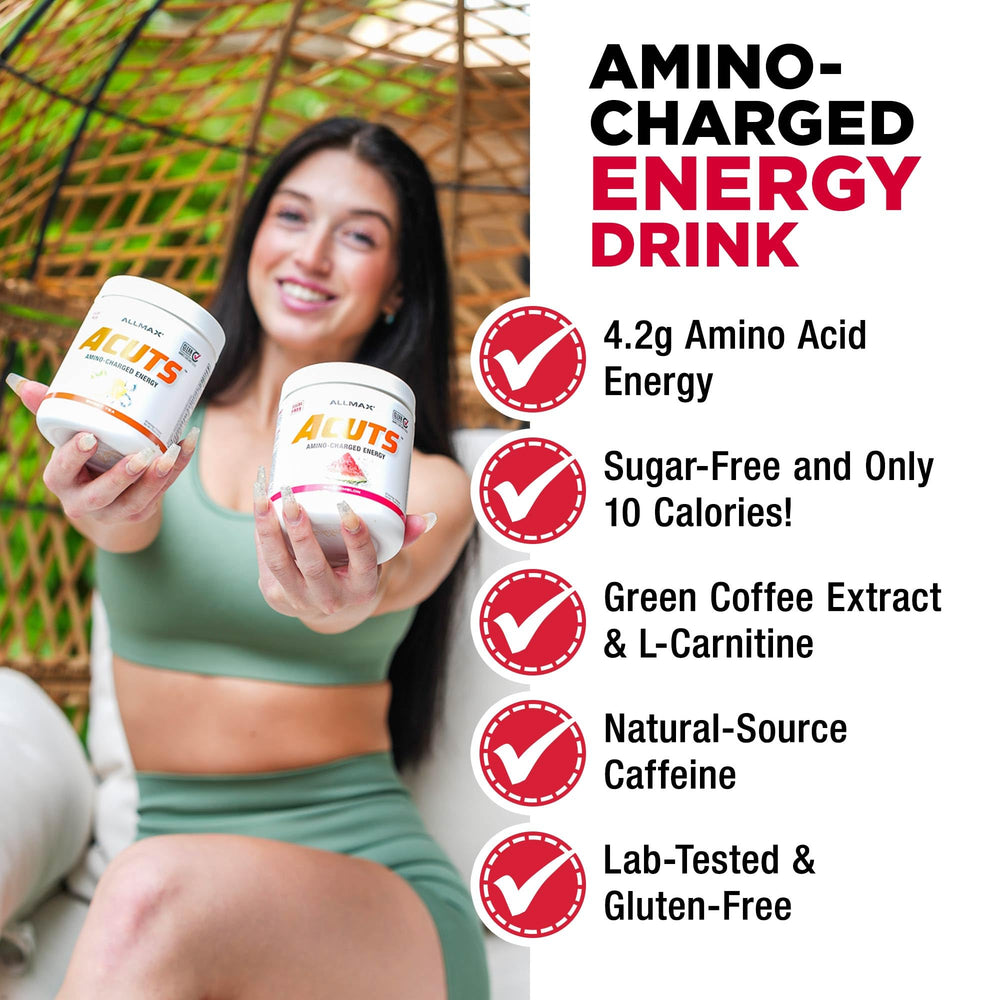 ALLMAX AMINOCUTS ingredients label highlighting amino acids and caffeine sources