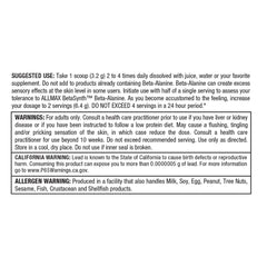 AllMax Beta-Alanine powder label closeup highlights Betasynth purity.