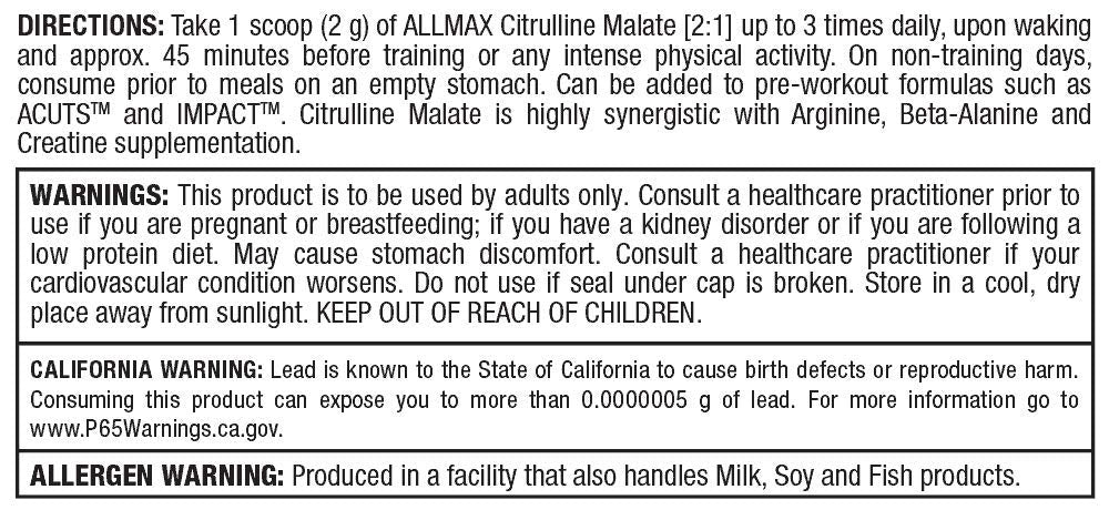 ALLMAX Citrulline Malate powder in glass; visual cue for workout fuel.