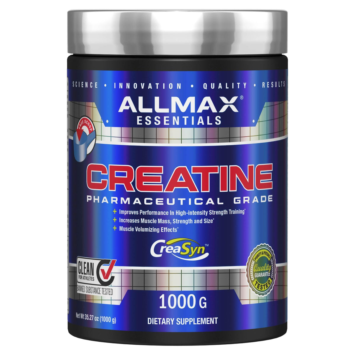 ALLMAX Creatine Monohydrate powder bottle highlighting high purity for energy during workouts