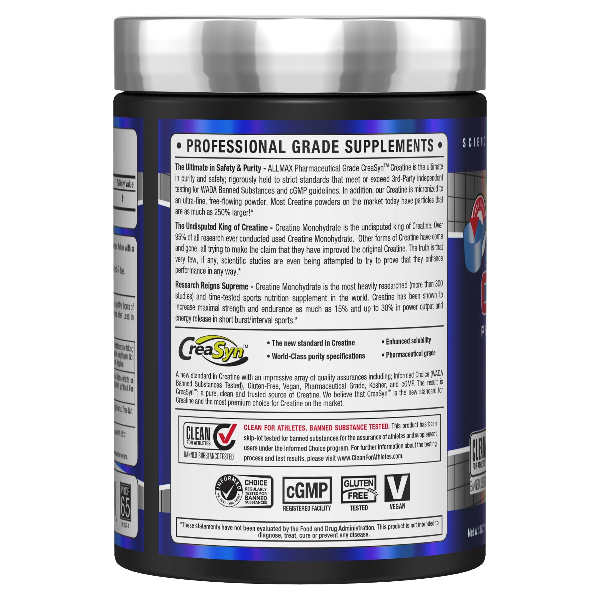 ALLMAX Creatine Monohydrate scoop showing convenient daily dosing for training gains