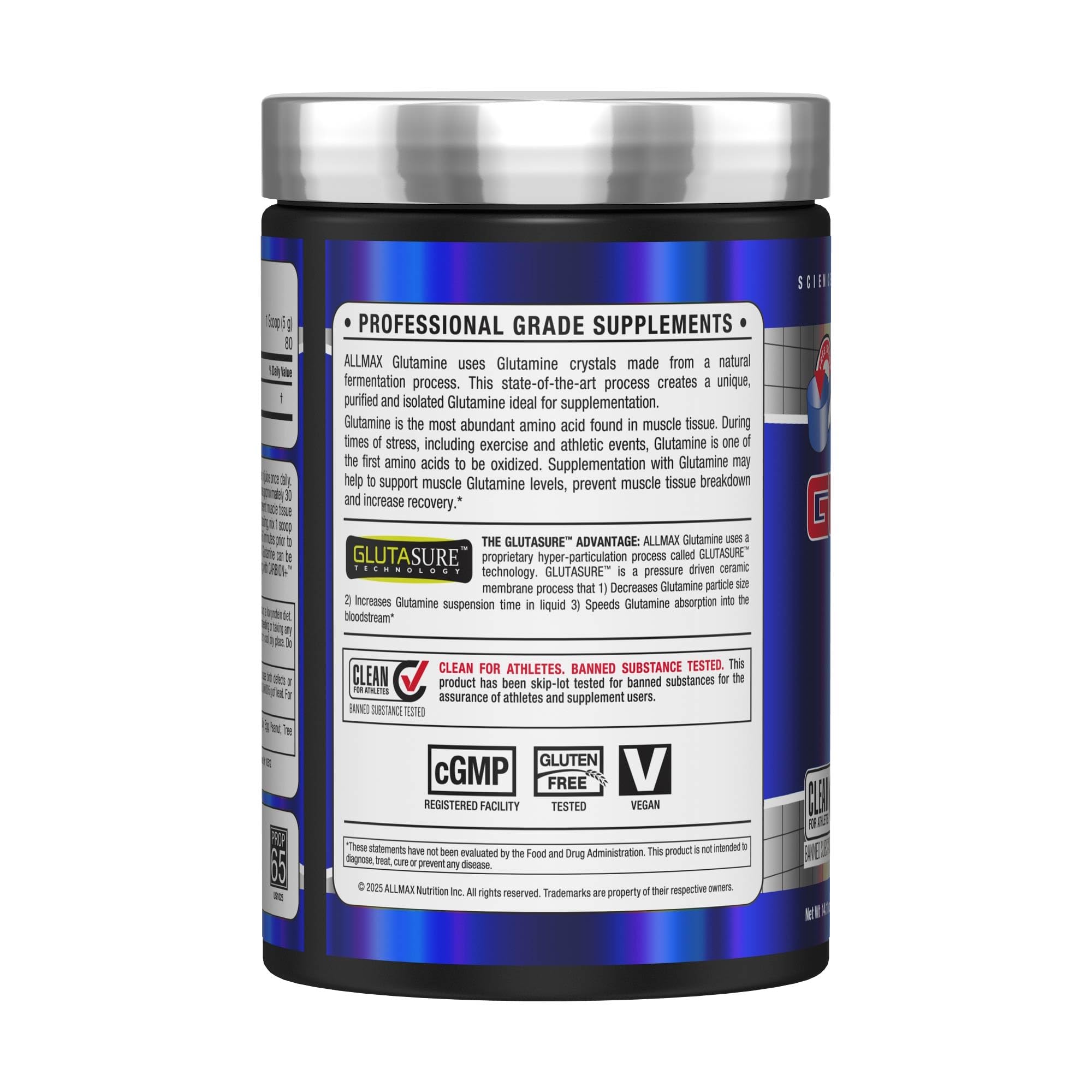 Close-up of glutamine crystals highlighting purity and texture.