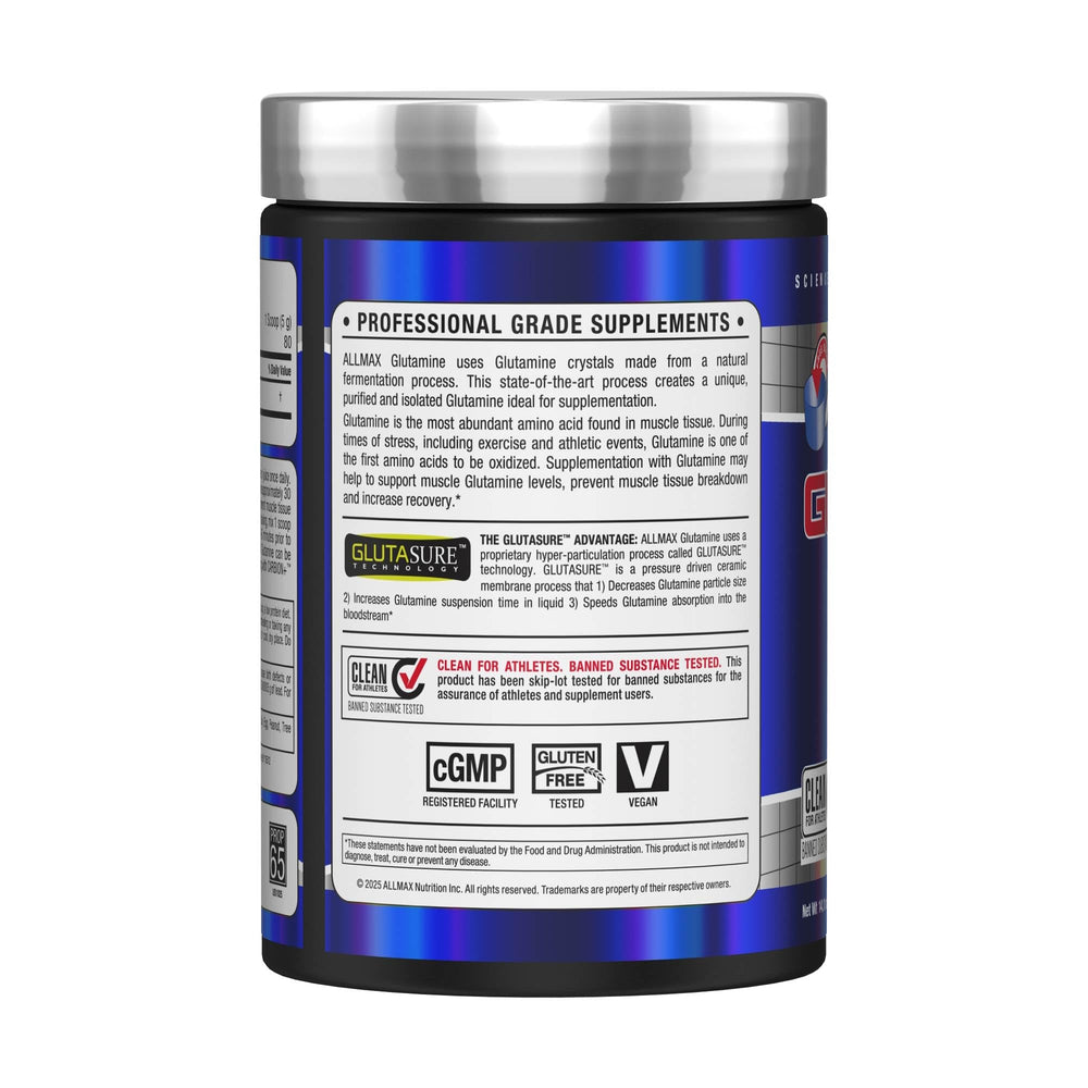 Close-up of glutamine crystals highlighting purity and texture.