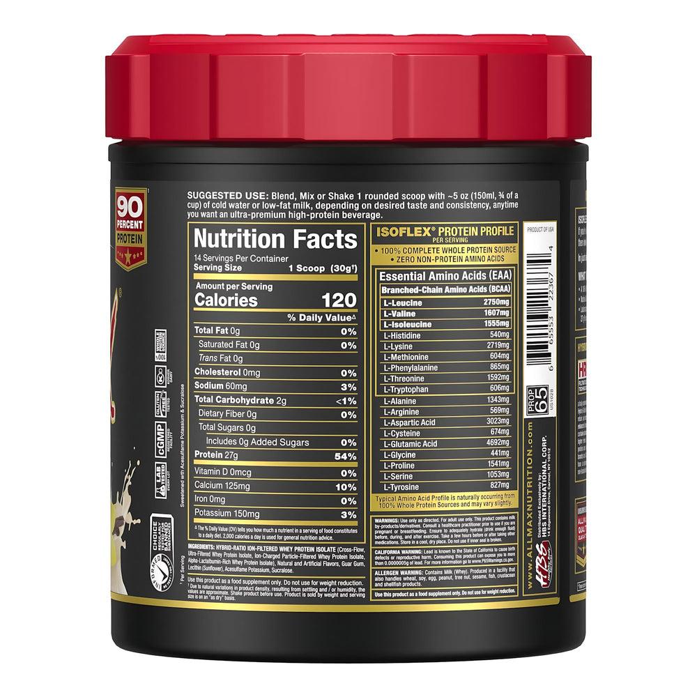 AllMax ISOFLEX vanilla shake glass suggesting creamy texture after training