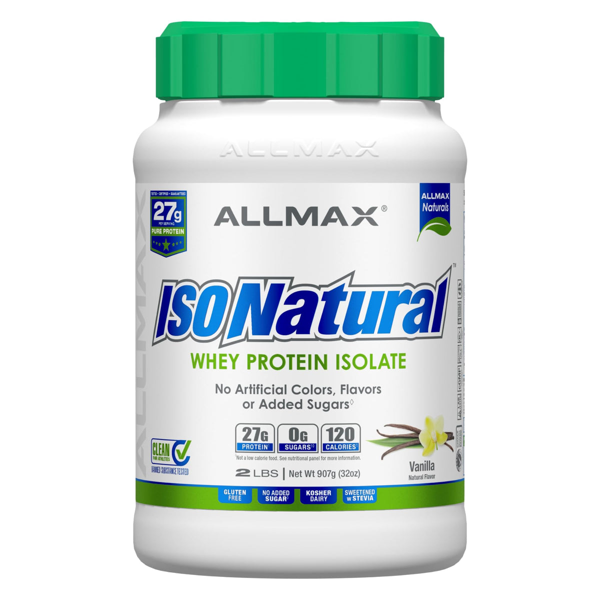 ALLMAX ISONATURAL Vanilla packaging highlights natural protein and clear nutrition.