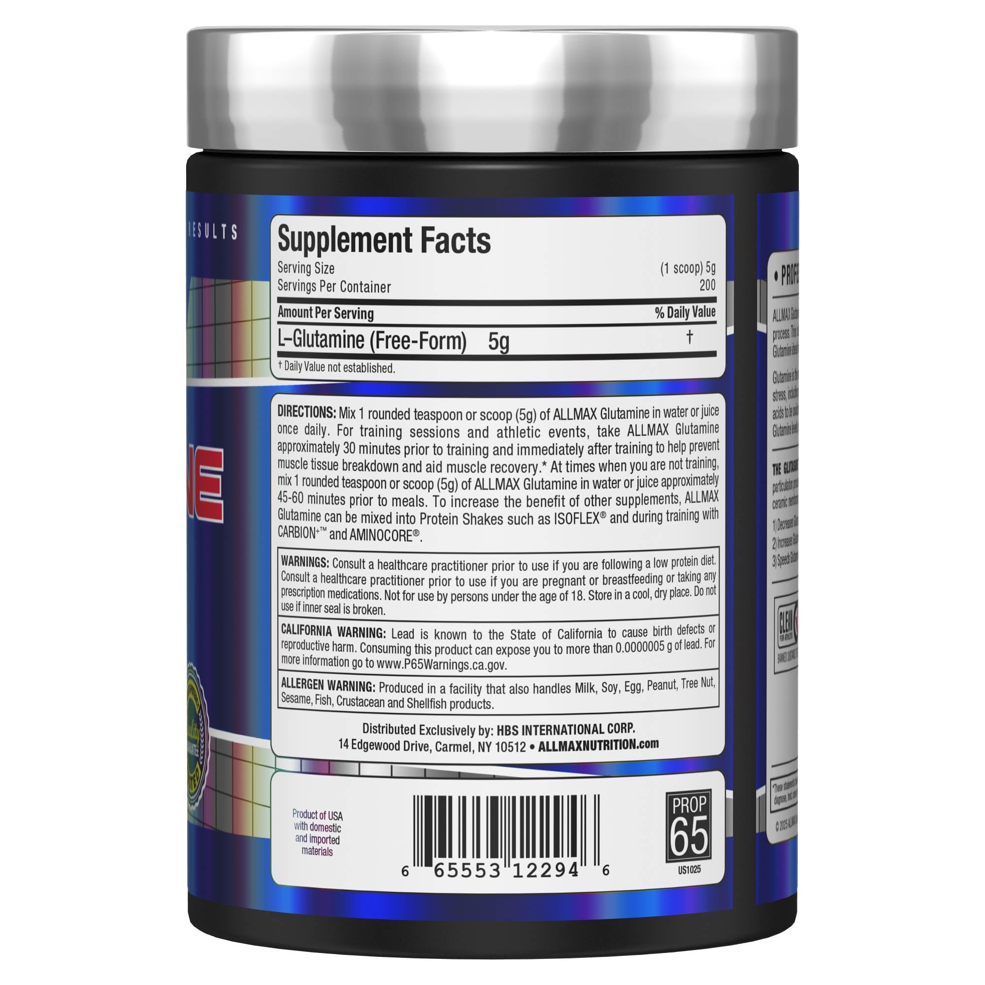 AllMAX L-Glutamine powder pour highlights fine texture and easy mixability