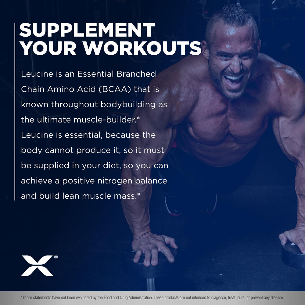 ALLMAX Leucine packaging side signals high-quality athlete-grade formula