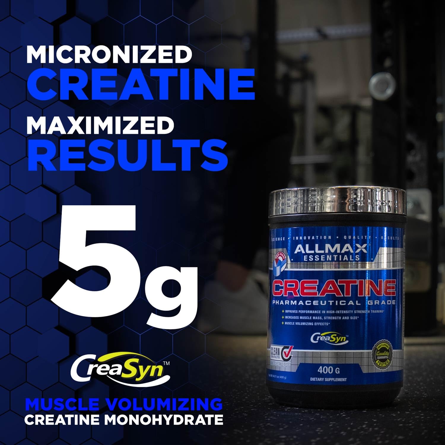 AllMax Nutrition Creatine Monohydrate powder closeup shows ultra-fine micronized texture.
