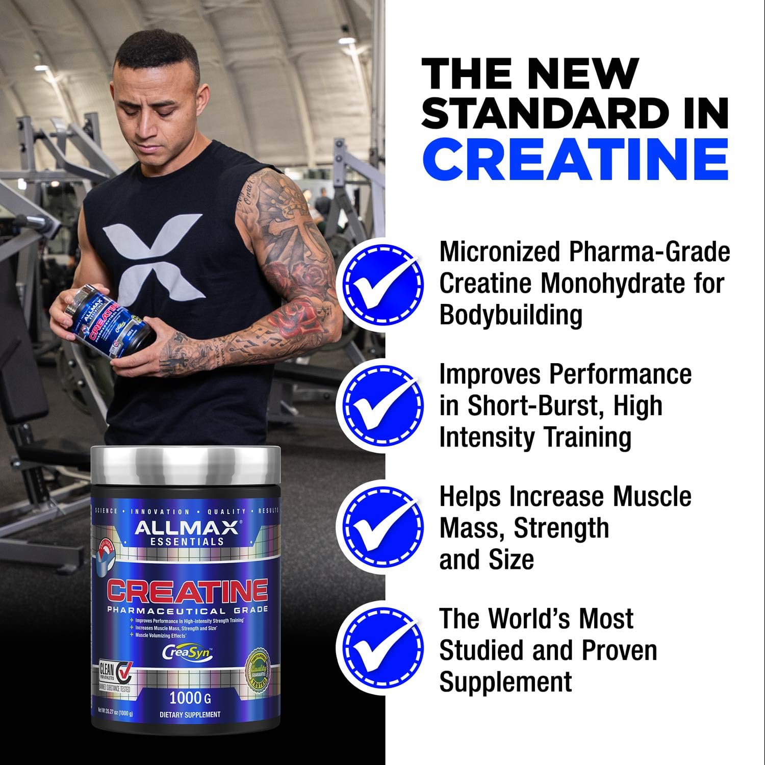 AllMax Nutrition Creatine Monohydrate powder measuring for convenient daily use.