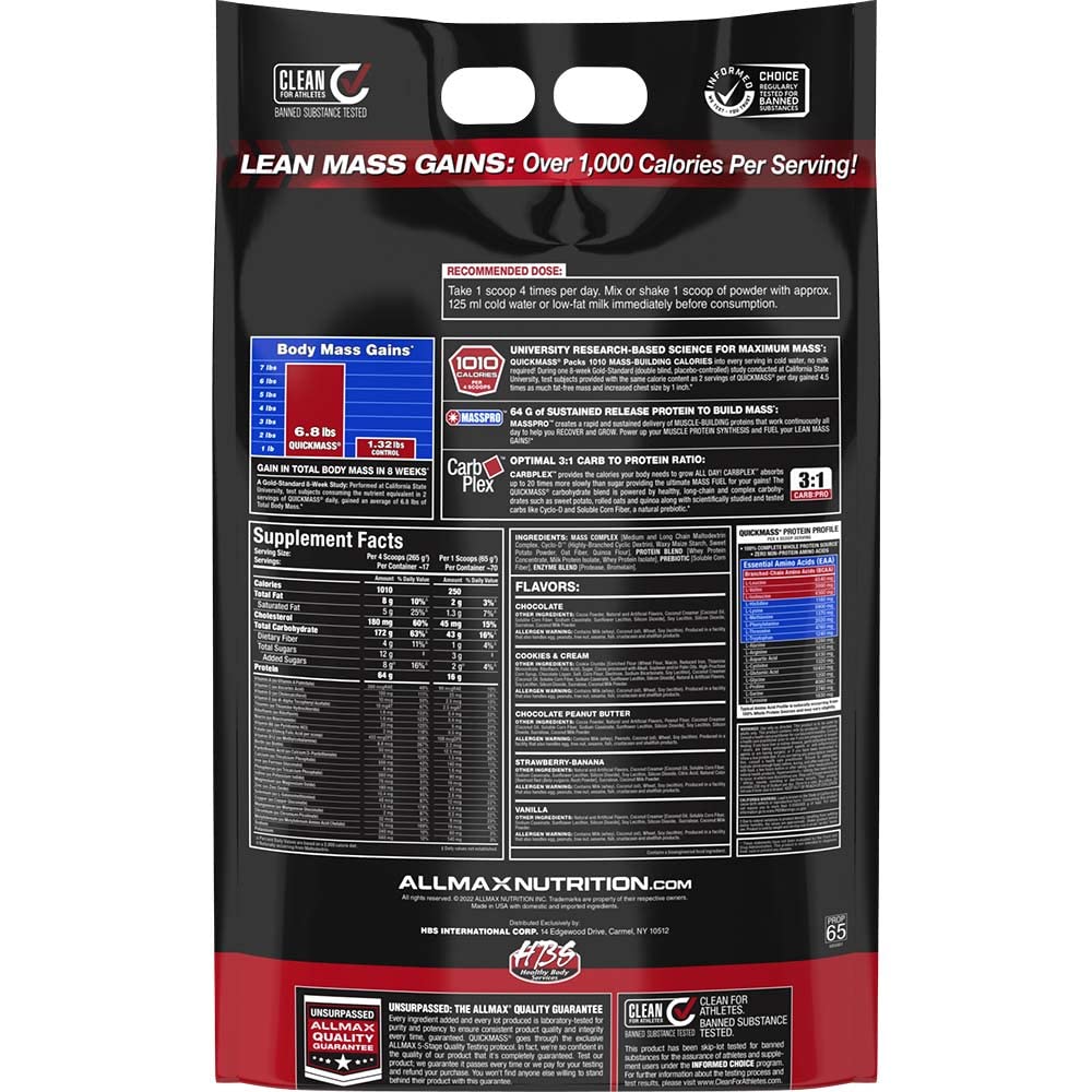 ALLMAX QUICKMASS Chocolate shake in glass post-workout lean mass option.