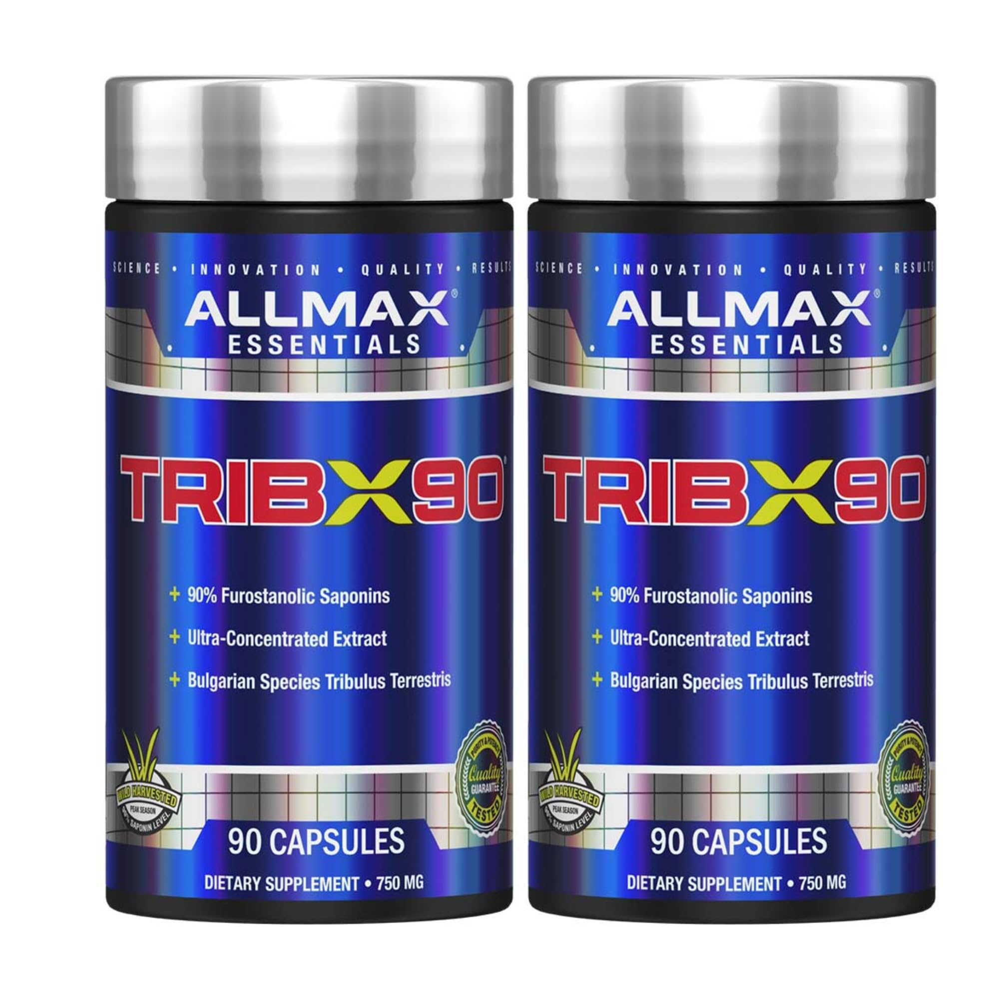 AllMax TRIBX90 bottle front showing Bulgarian Tribulus 90% saponins