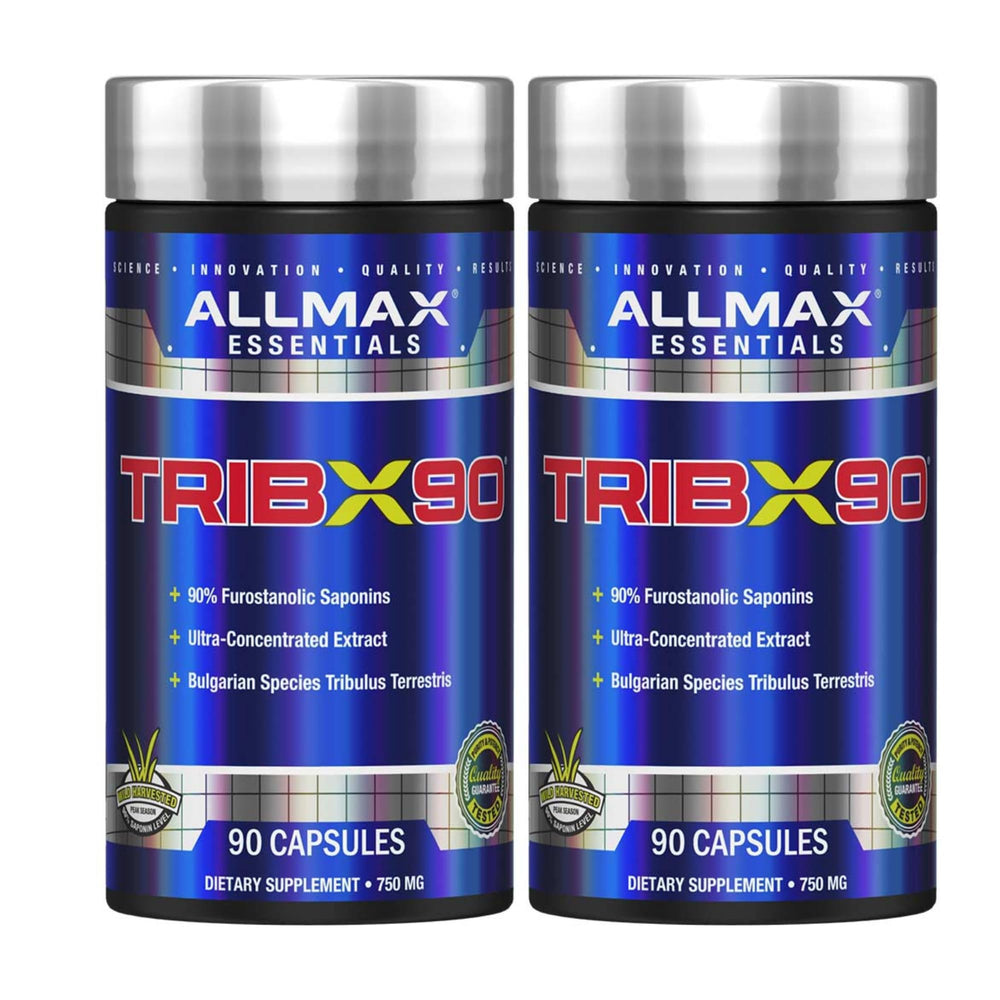 AllMax TRIBX90 bottle front showing Bulgarian Tribulus 90% saponins