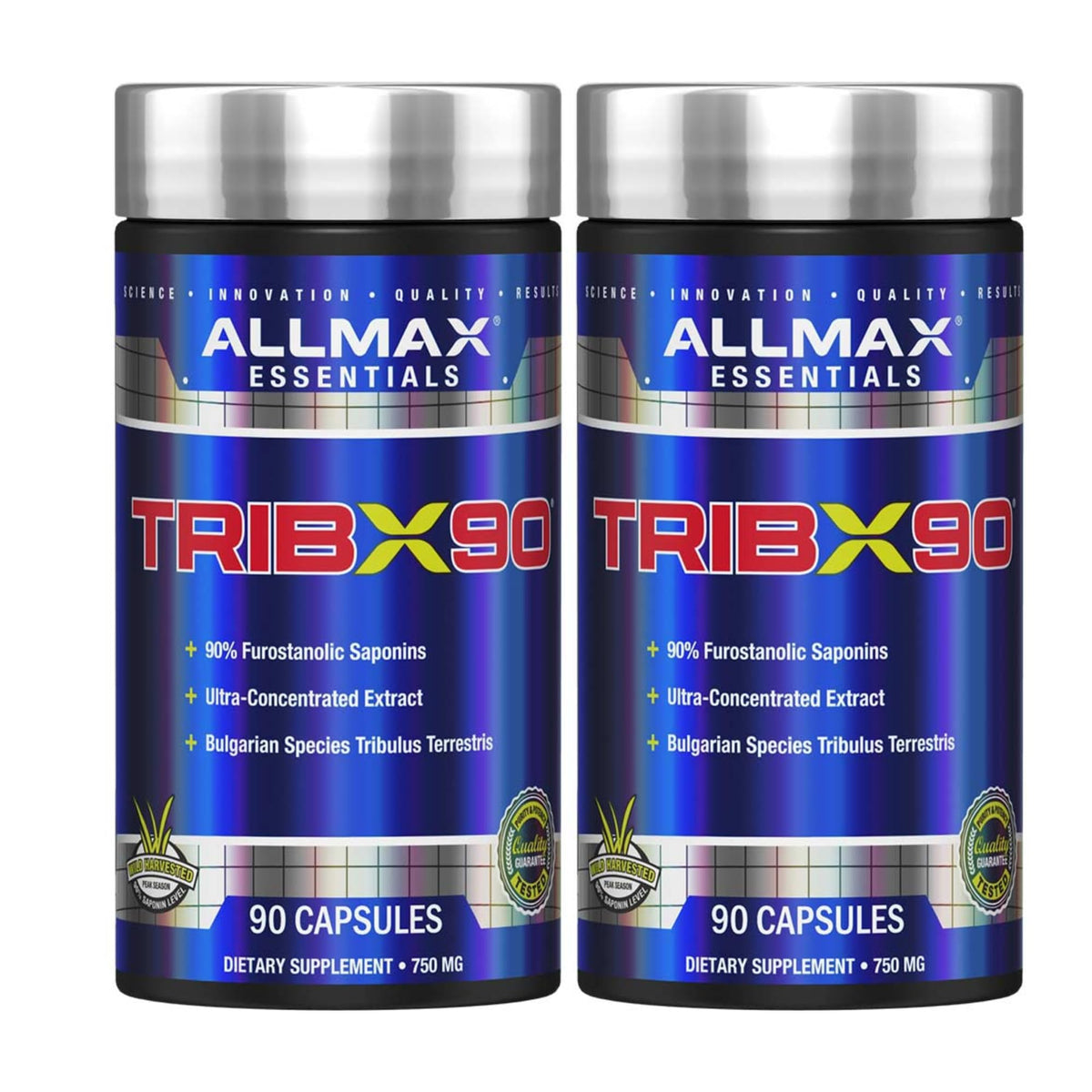 AllMax TRIBX90 bottle front showing Bulgarian Tribulus 90% saponins