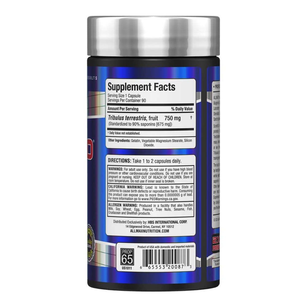 AllMax TRIBX90 label with lab-tested Bulgarian Tribulus quality