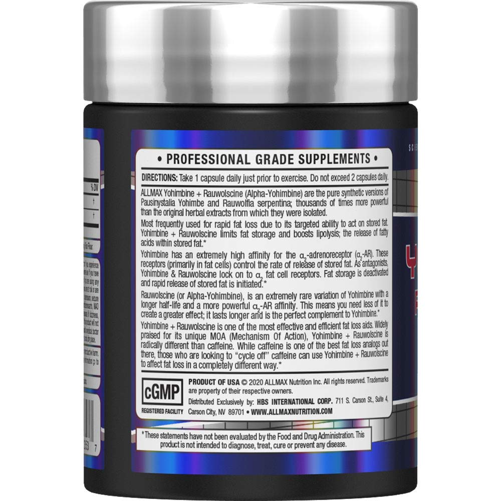 ALLMAX Yohimbine Rauwolscine capsules closeup showing pure capsules for appetite support