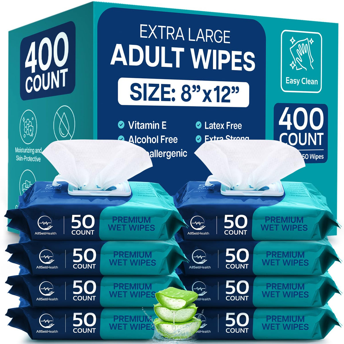 AllSett Health Body Wipes oversized 8x12 for quick no-rinse cleansing after workouts.