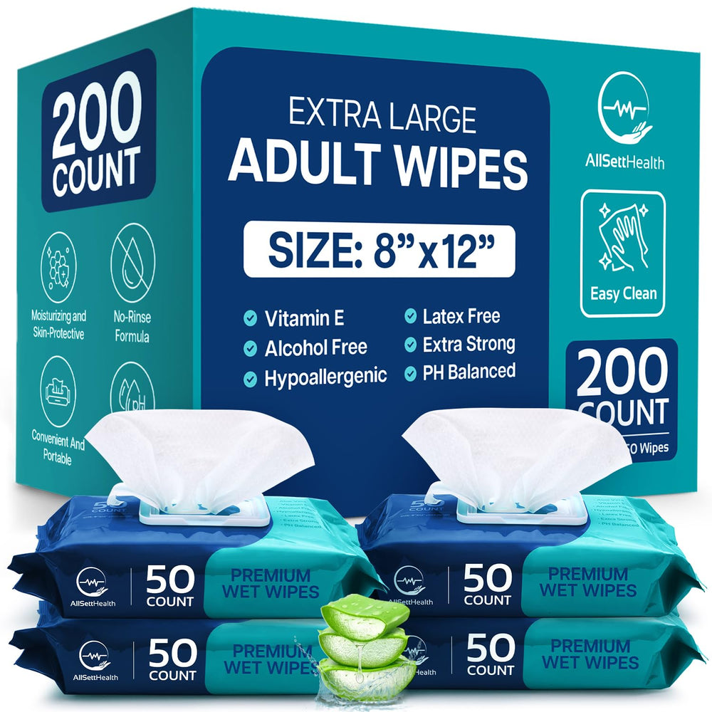 AllSett Health body wipes oversized 8x12 for quick rinse-free refreshing.