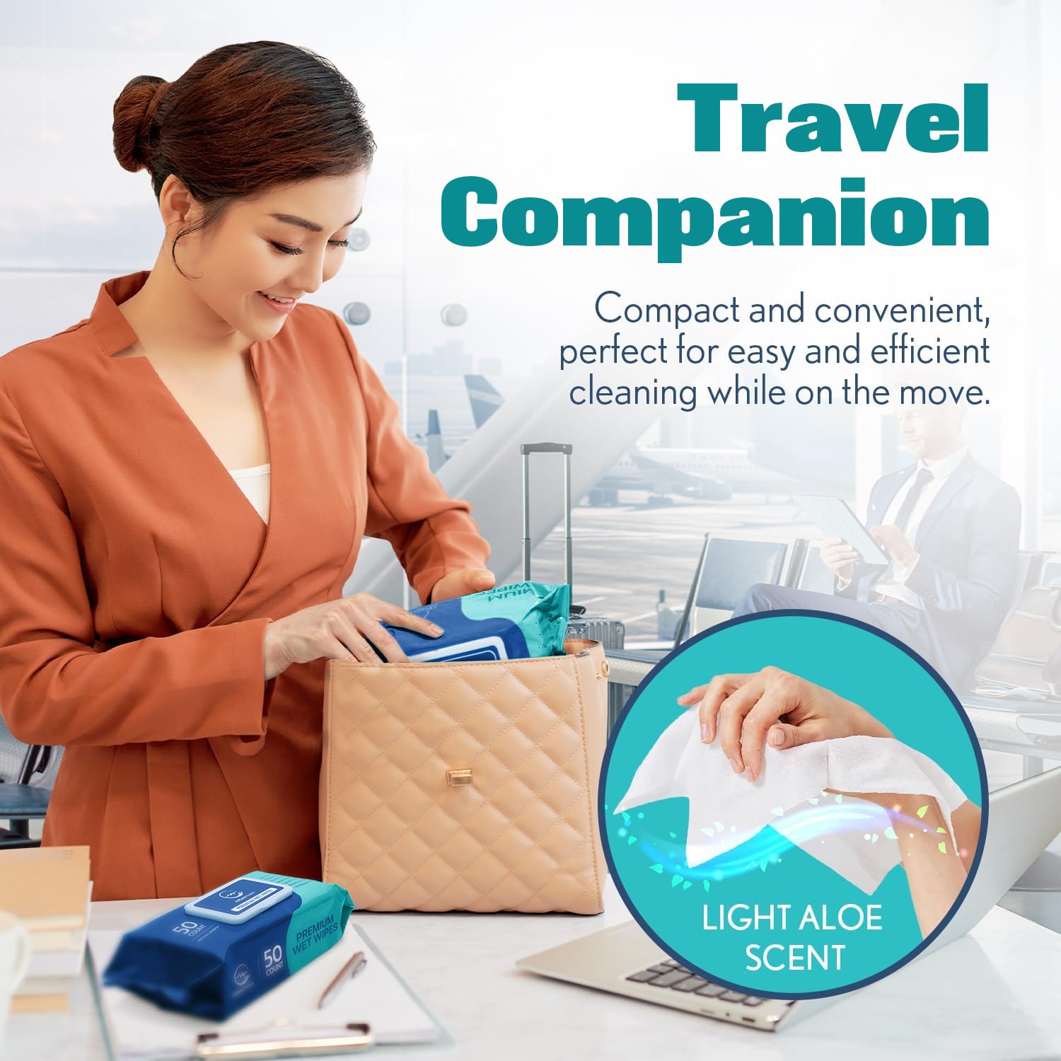 AllSett Health four-pack individual wipes for easy travel hygiene.