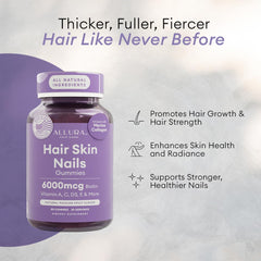 ALLURA HAIR biotin gummies close-up highlighting hair growth potential