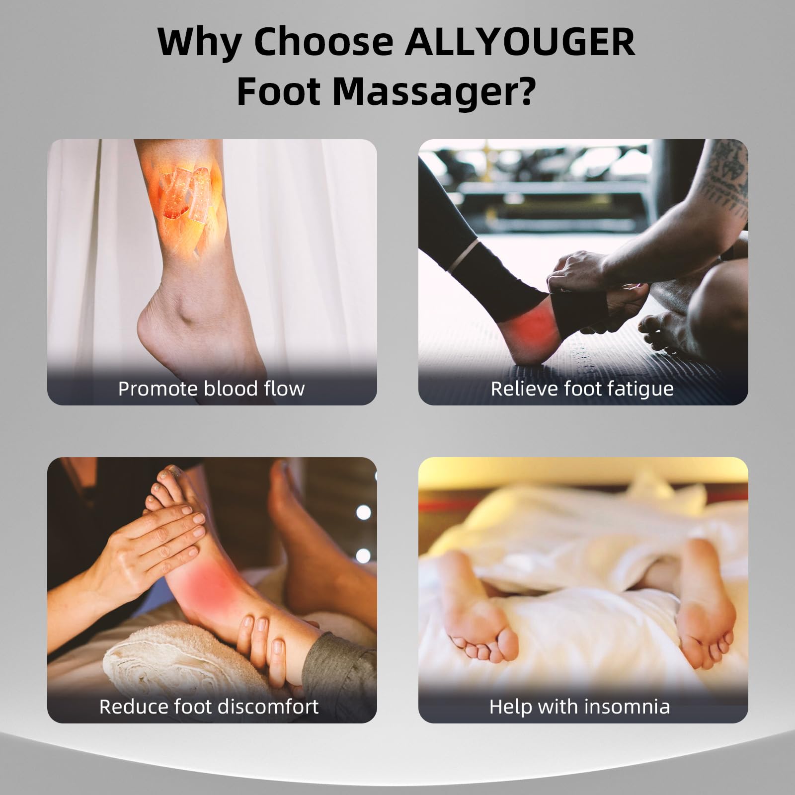 ALLYOUGER 5 intensity levels allow gentle to strong pressure as needed.
