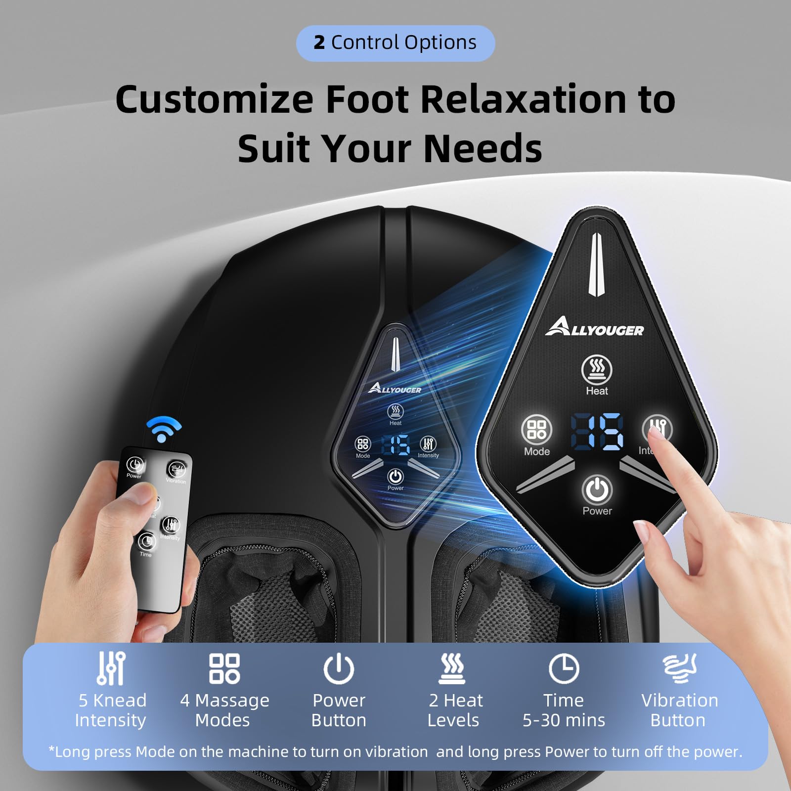 ALLYOUGER Shiatsu Foot Massager side view shows compact home use design