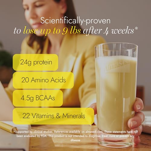 Almased meal replacement shake blending demonstrates convenient daily nutrition.