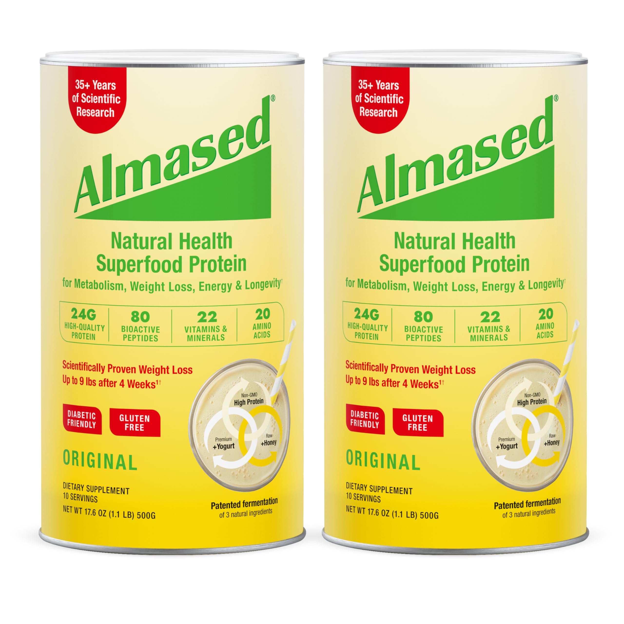 Almased Meal Replacement Shake Original 17.6 oz tub for quick, balanced meals