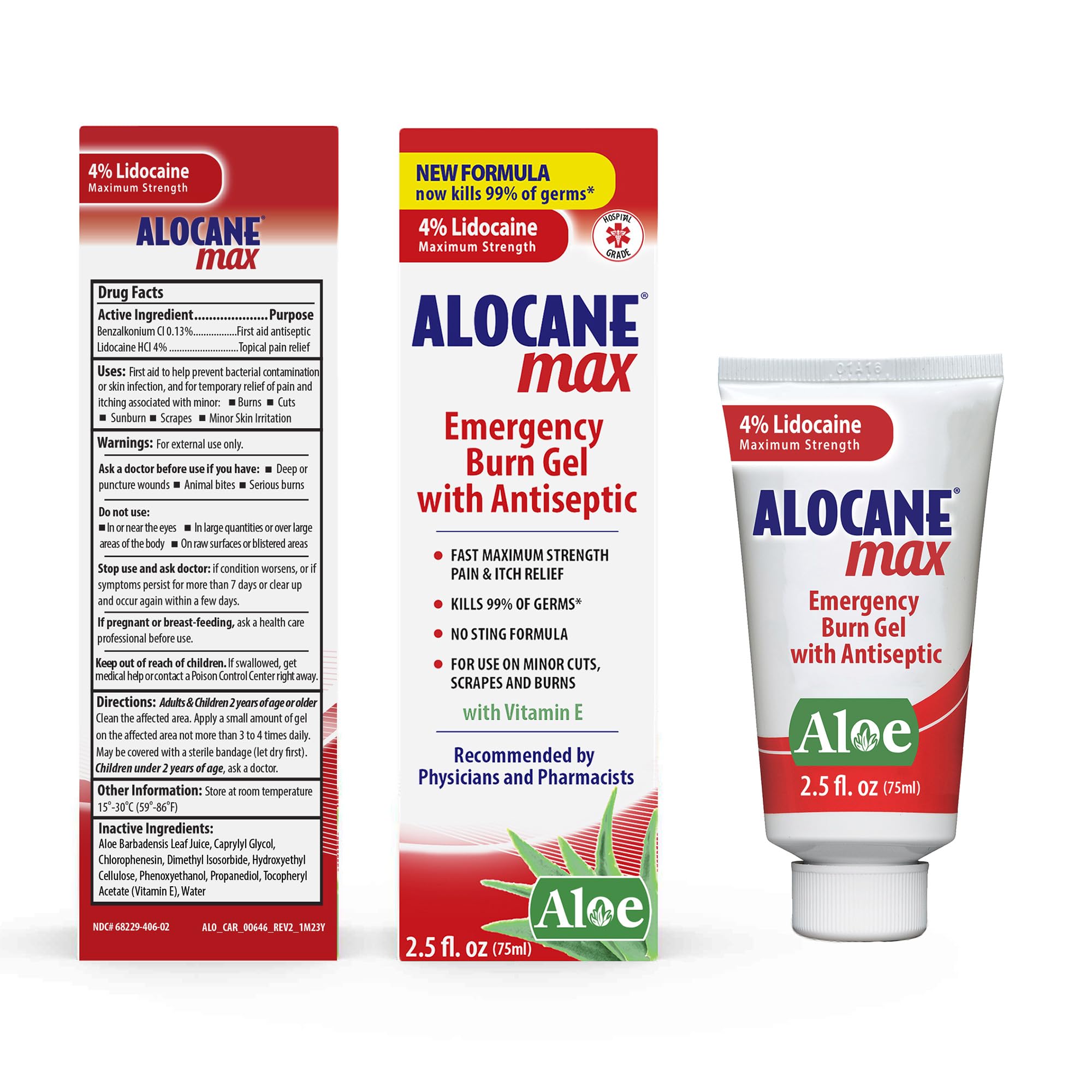 Kit de primeros auxilios en coche con Alocane Max gel.