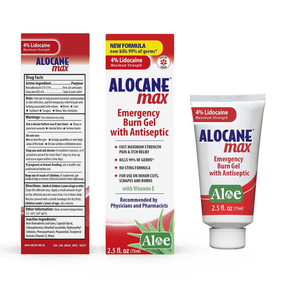 Kit de primeros auxilios en coche con Alocane Max gel.