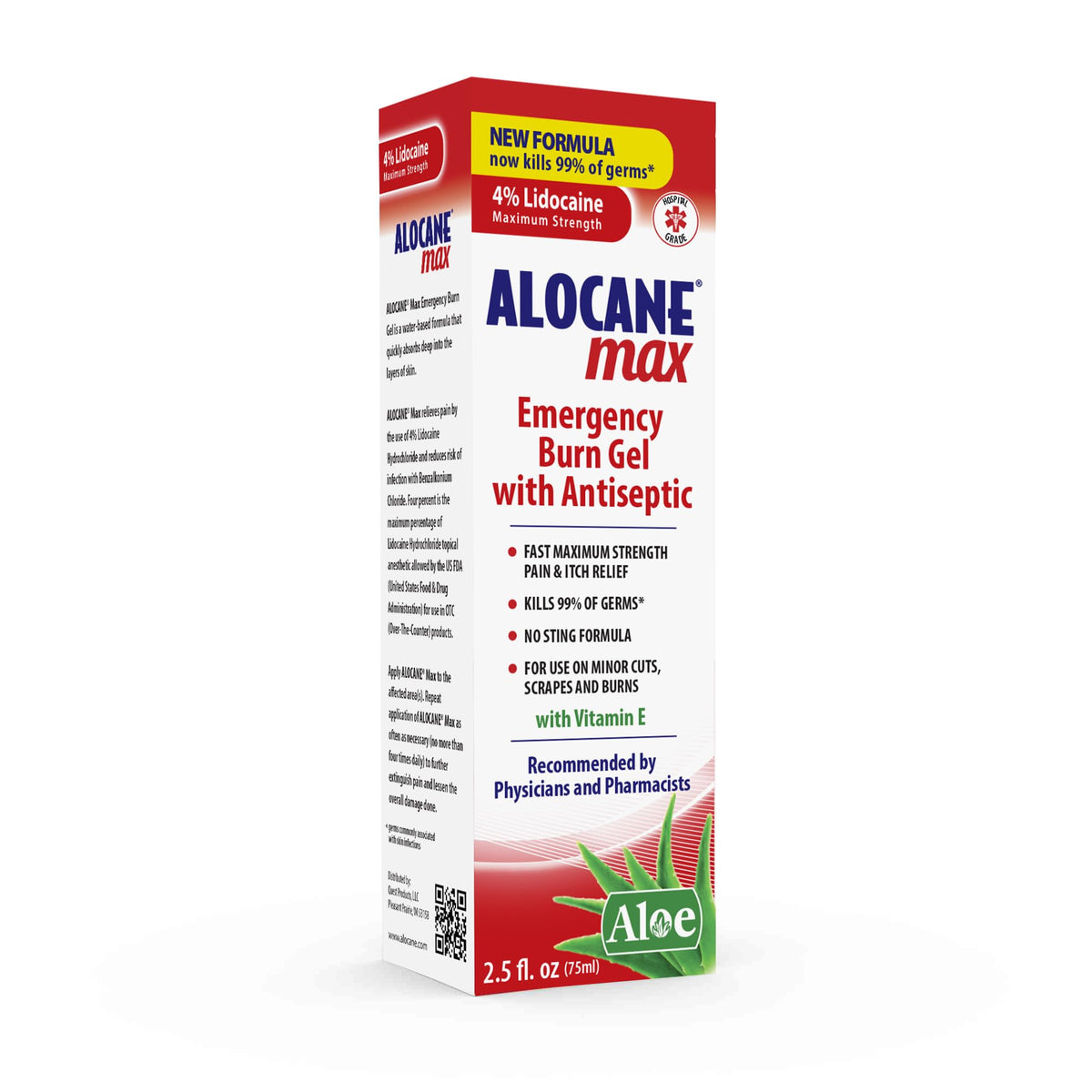 Alocane Max gel para quemaduras, botella lista para uso de emergencia.