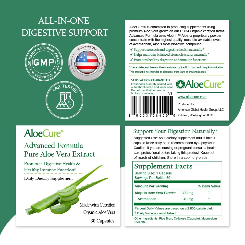 AloeCure Aloin-free claim visual indicating chemical-free processing.