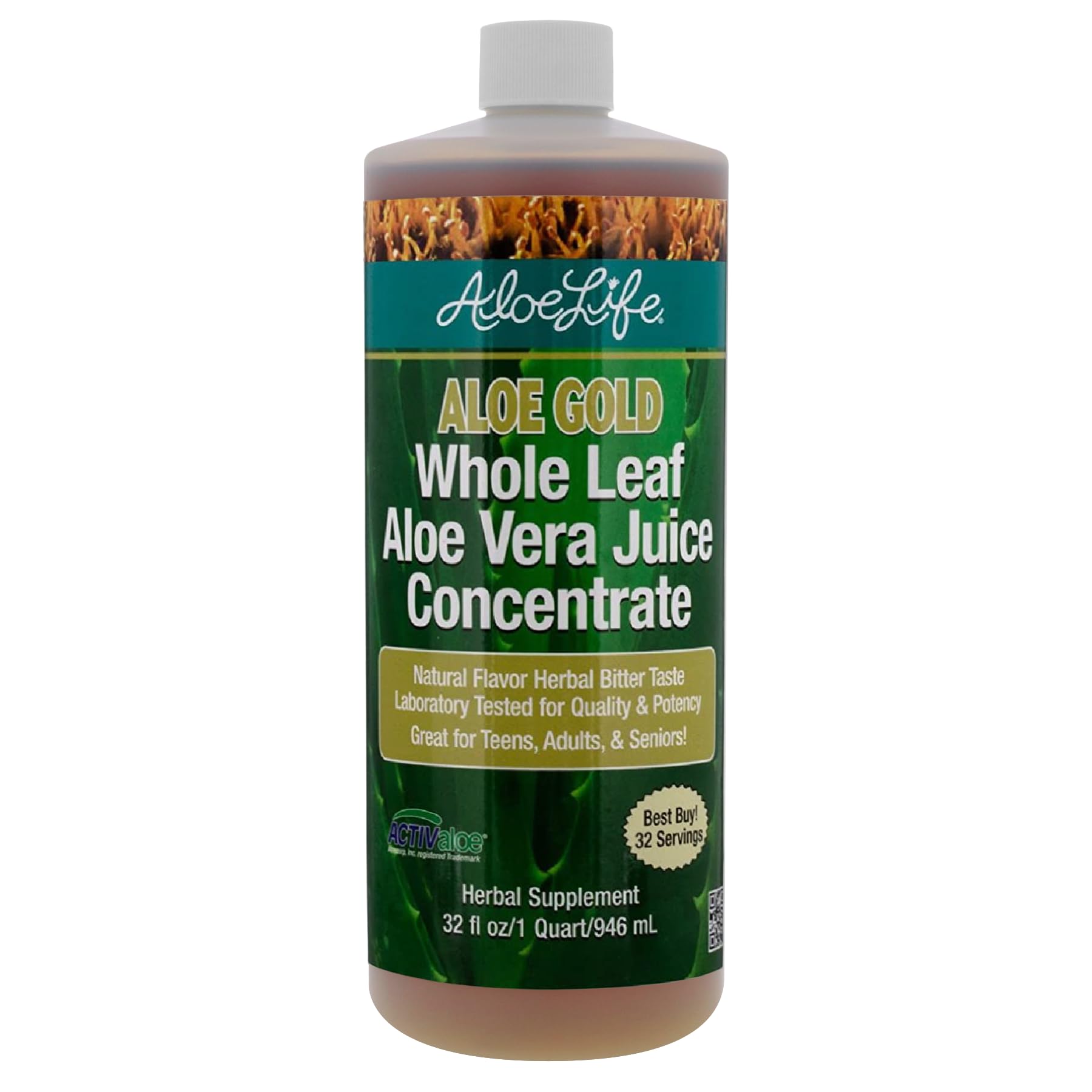 Aloe Life whole-leaf juice bottle on counter highlights natural digestion support potential
