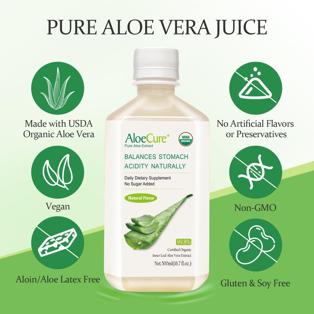 AloeCure inner gel-only juice shows natural color and purity