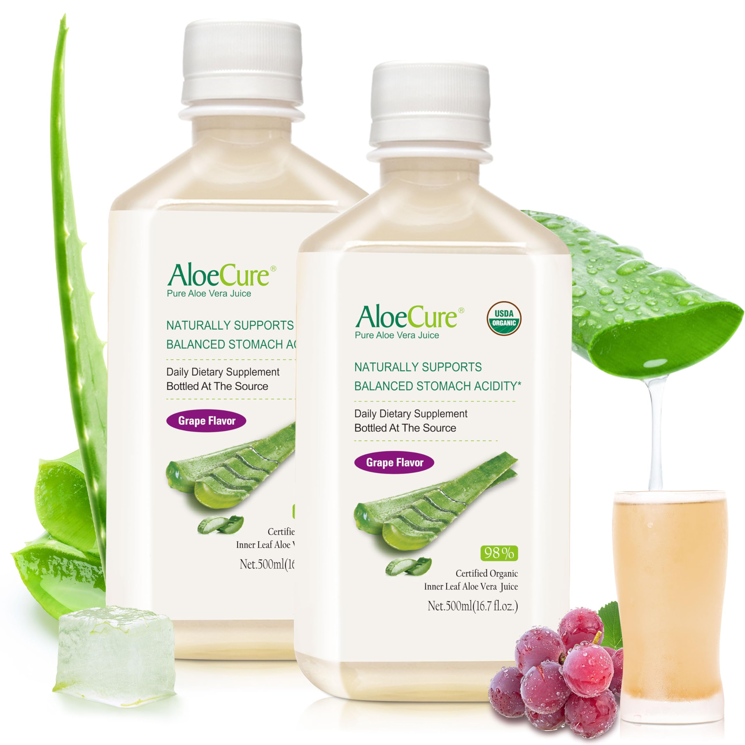 AloeCure organic aloe juice bottle on kitchen shelf for daily wellness