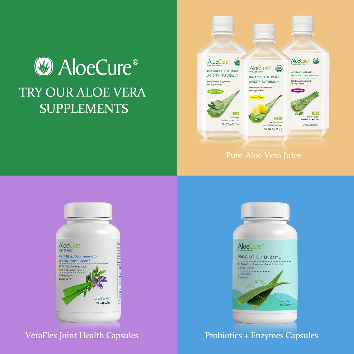 AloeCure ECOCERT organic certification badge beside the bottle