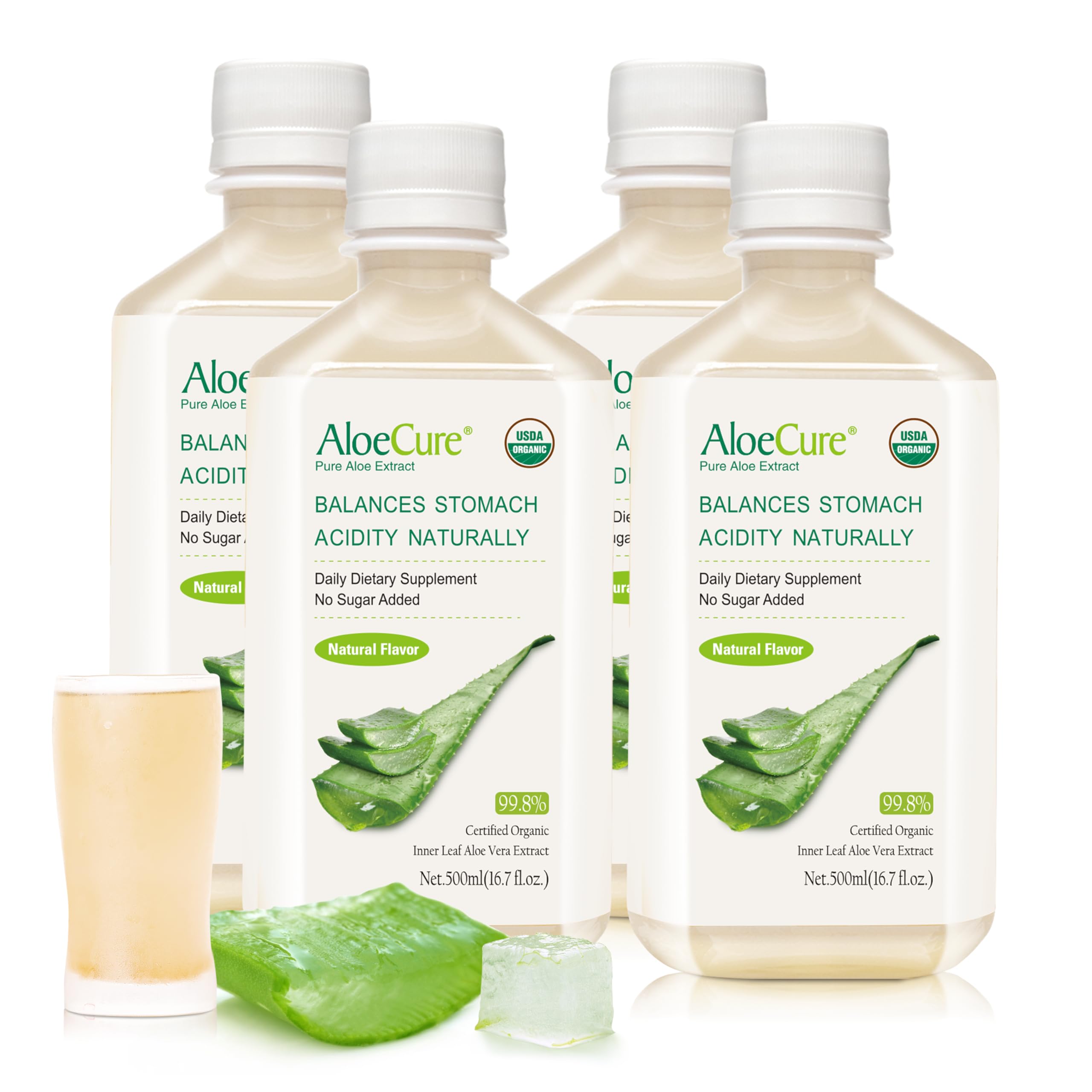 AloeCure USDA Organic Aloe Vera Juice bottle on kitchen counter for daily wellness