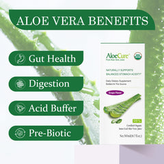 AloeCure bottle front label shows USDA Organic status and grape flavor for daily wellness.