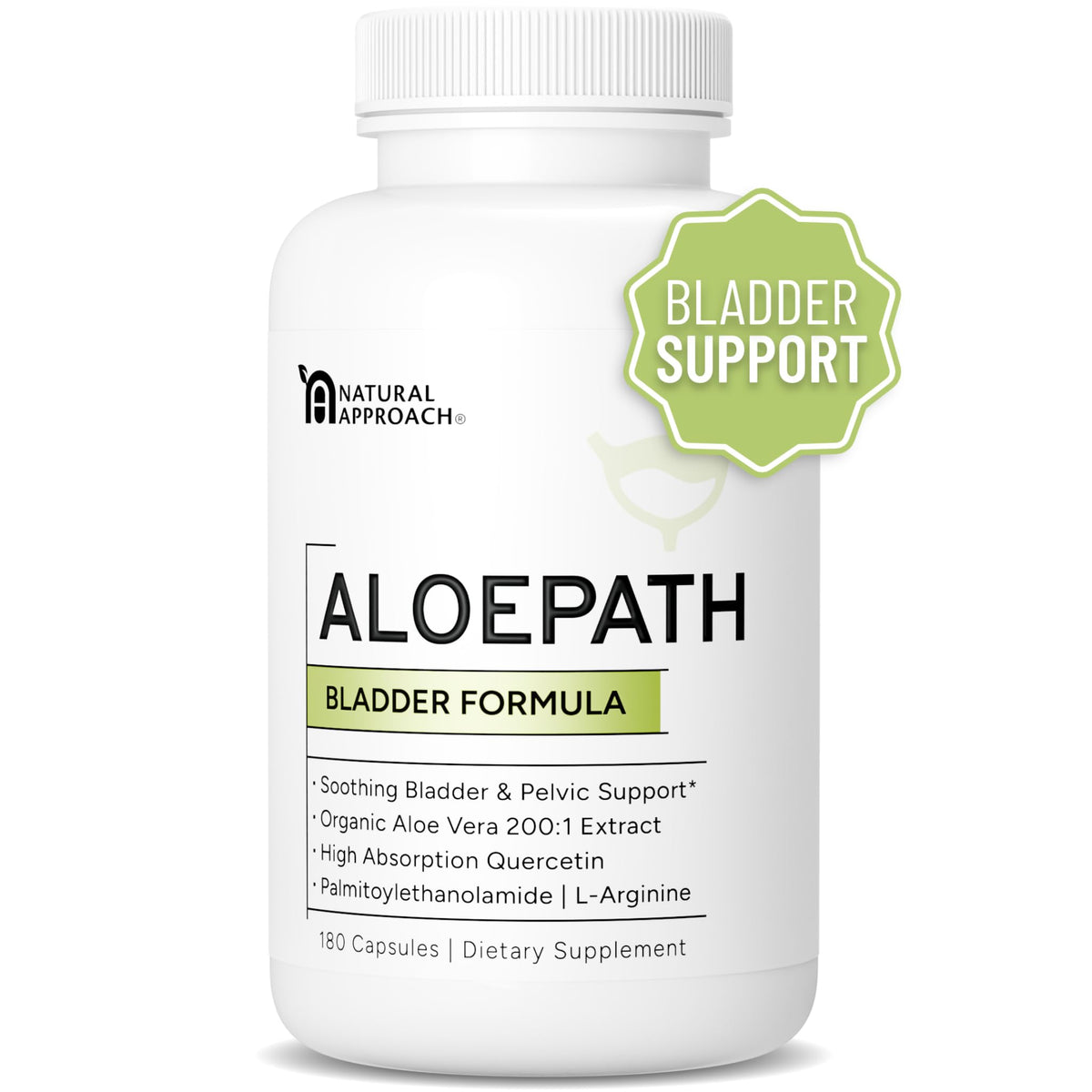 ALOEPATH bottle front showing premium bladder support capsules