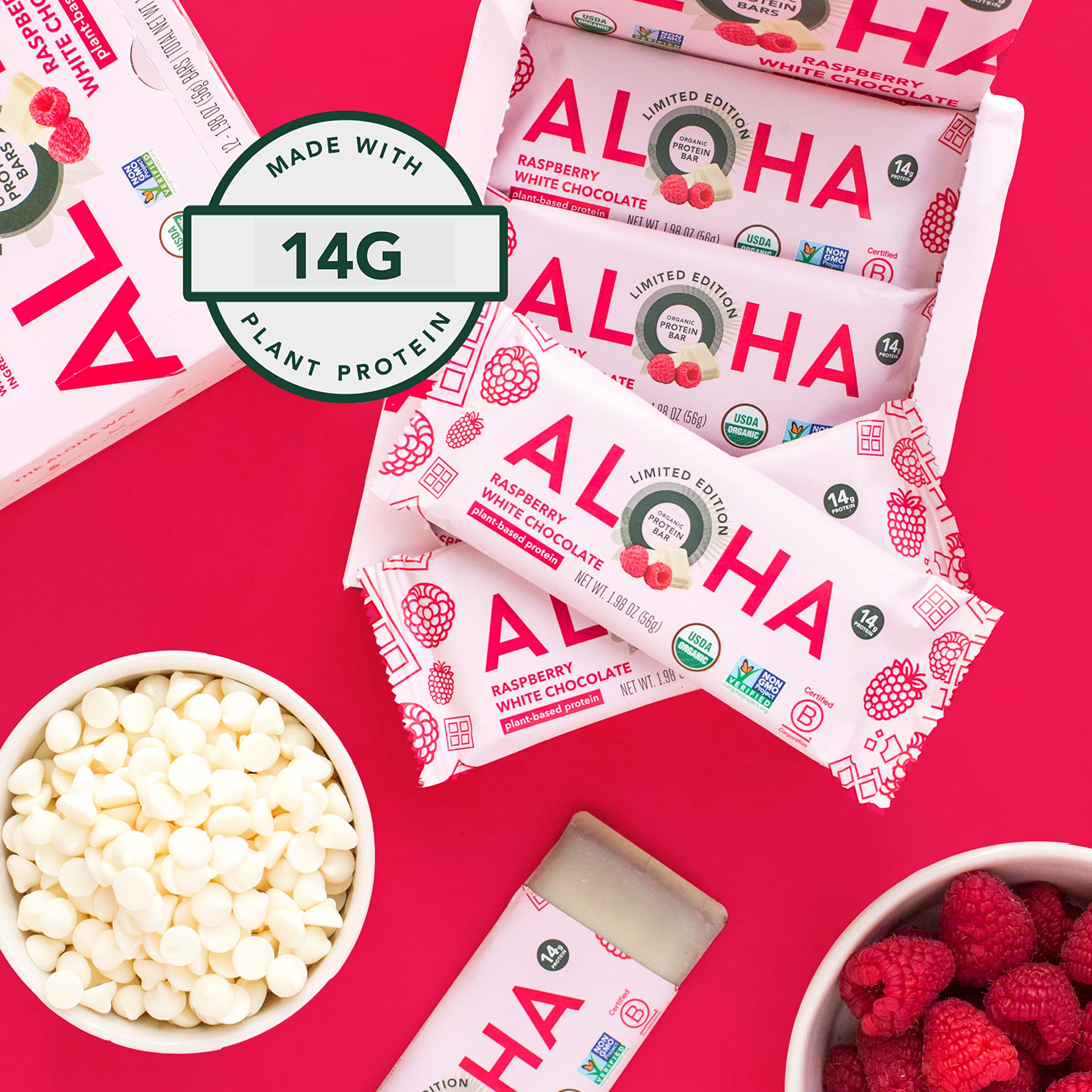 ALOHA box shows twelve bars for a convenient family snack pack.