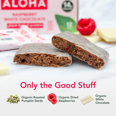 ALOHA nutrition label highlights 14g protein and low sugar content.