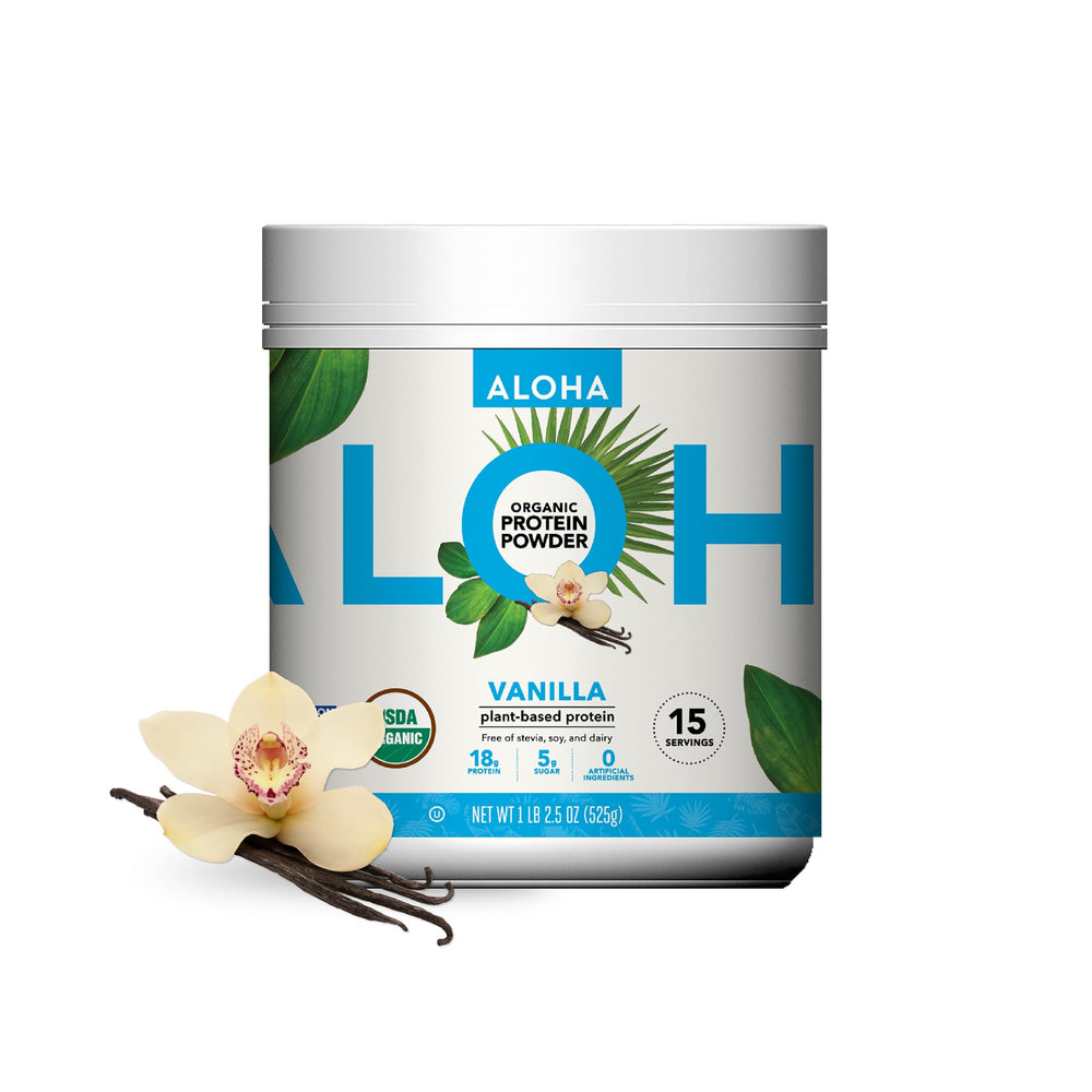 ALOHA vanilla organic protein tin ready for shakes and smoothies