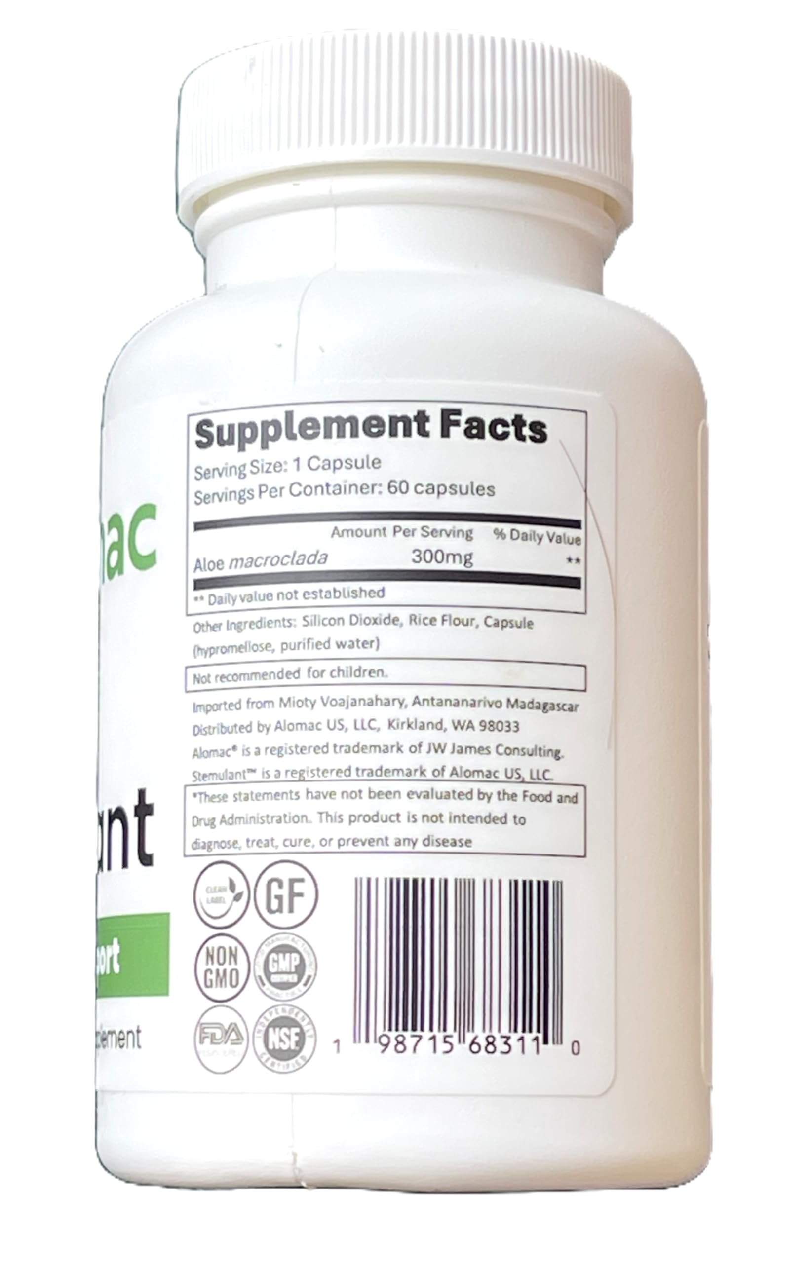 Alomac Pure STEMulant packaging on display emphasizing Madagascar-sourced ingredients