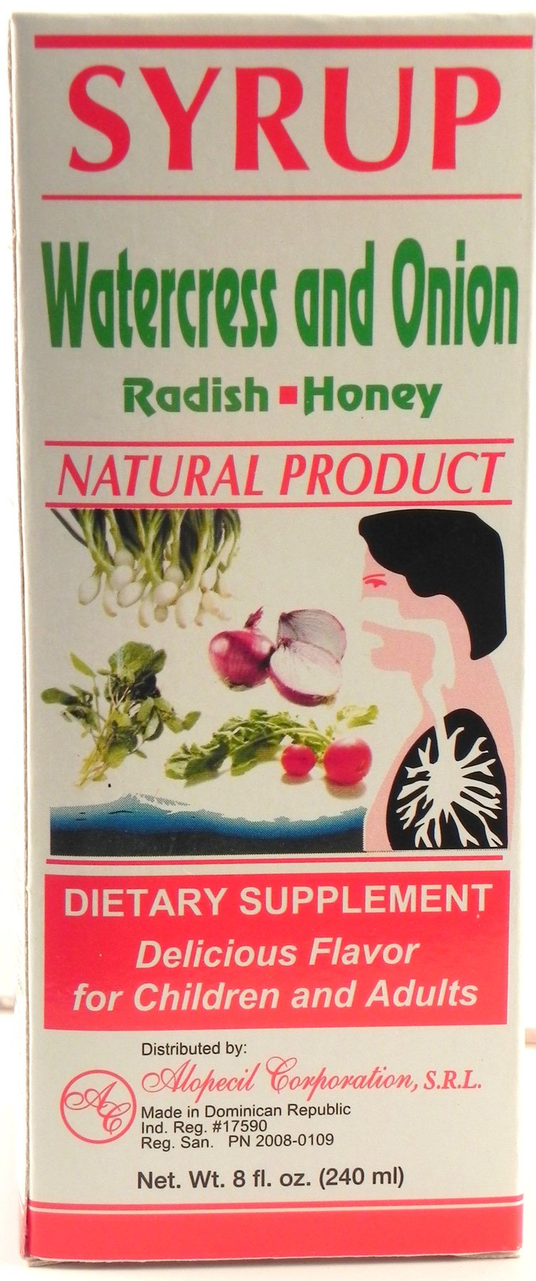 Alopecil watercress-onion-radish-honey syrup bottle pour supports daily wellness