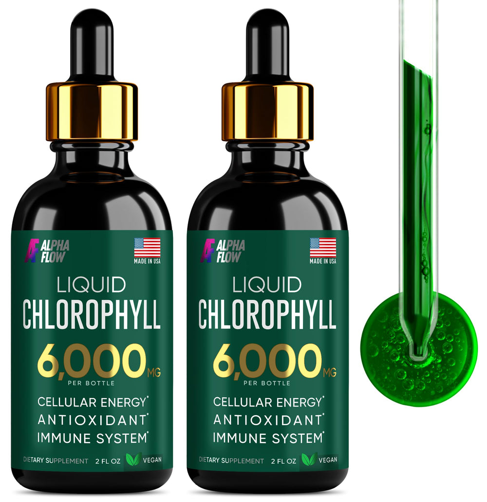Alpha Flow Chlorophyll Drops bottle for easy daily use and gentle detox support.