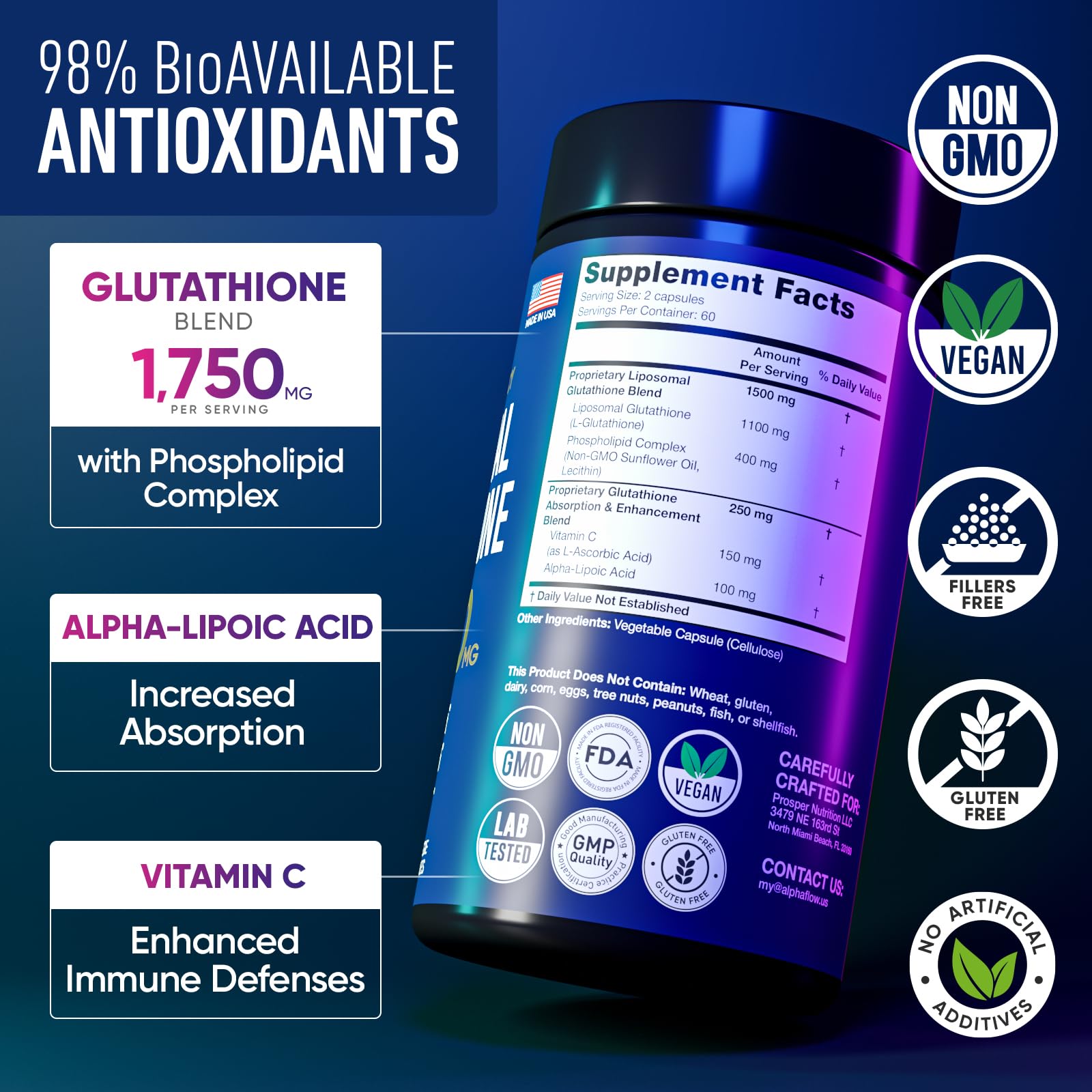 Alpha Flow Liposomal Glutathione capsules close-up highlighting easy dosing.