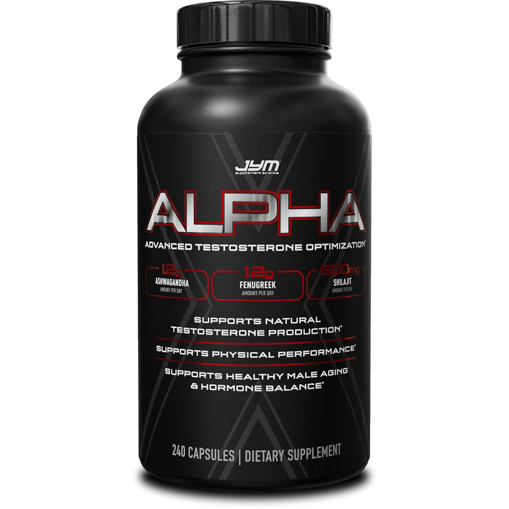 Alpha JYM X bottle front highlights a transparent formula for trusted daily dosing