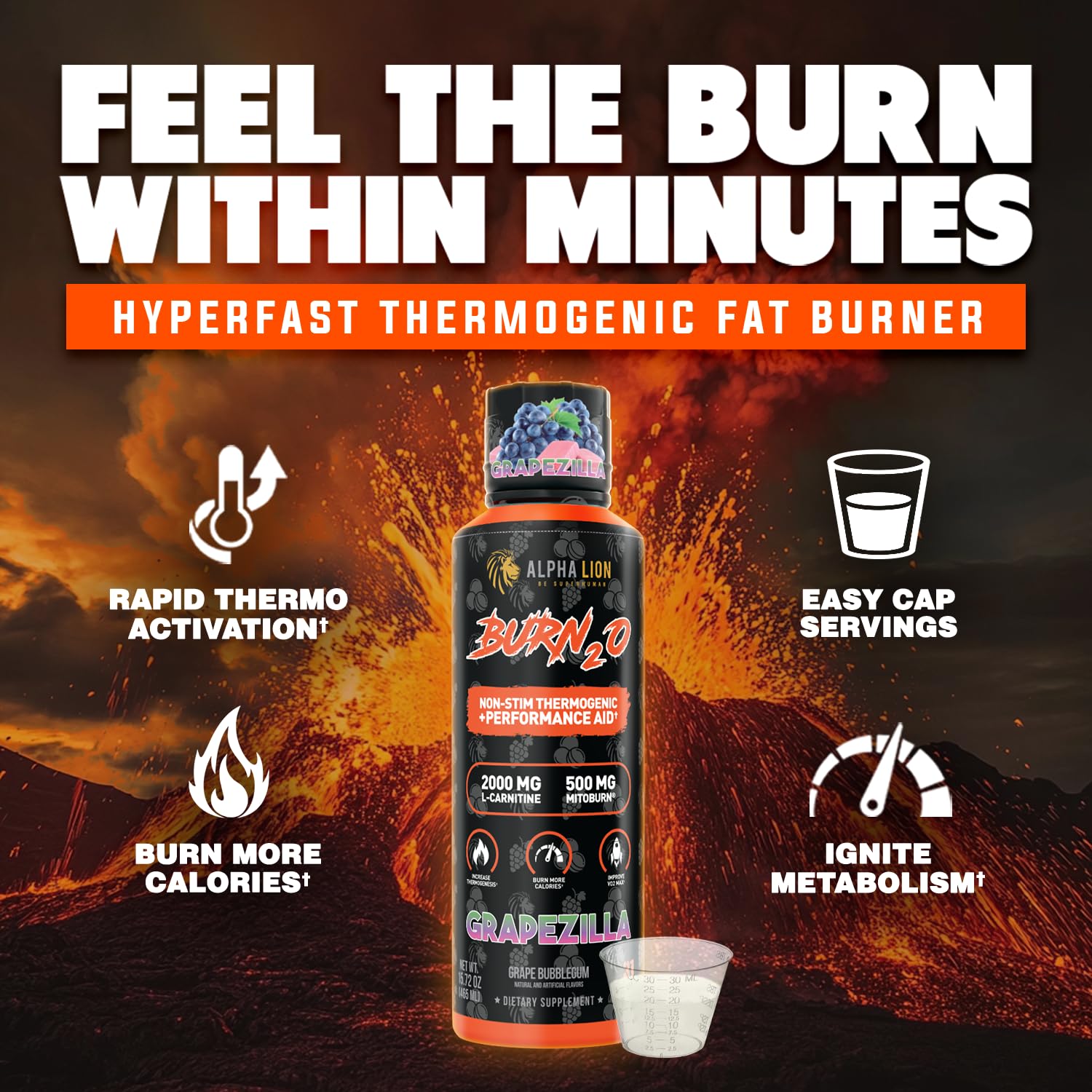 ALPHA LION Burn2O label closeup showing ingredients and clean formula