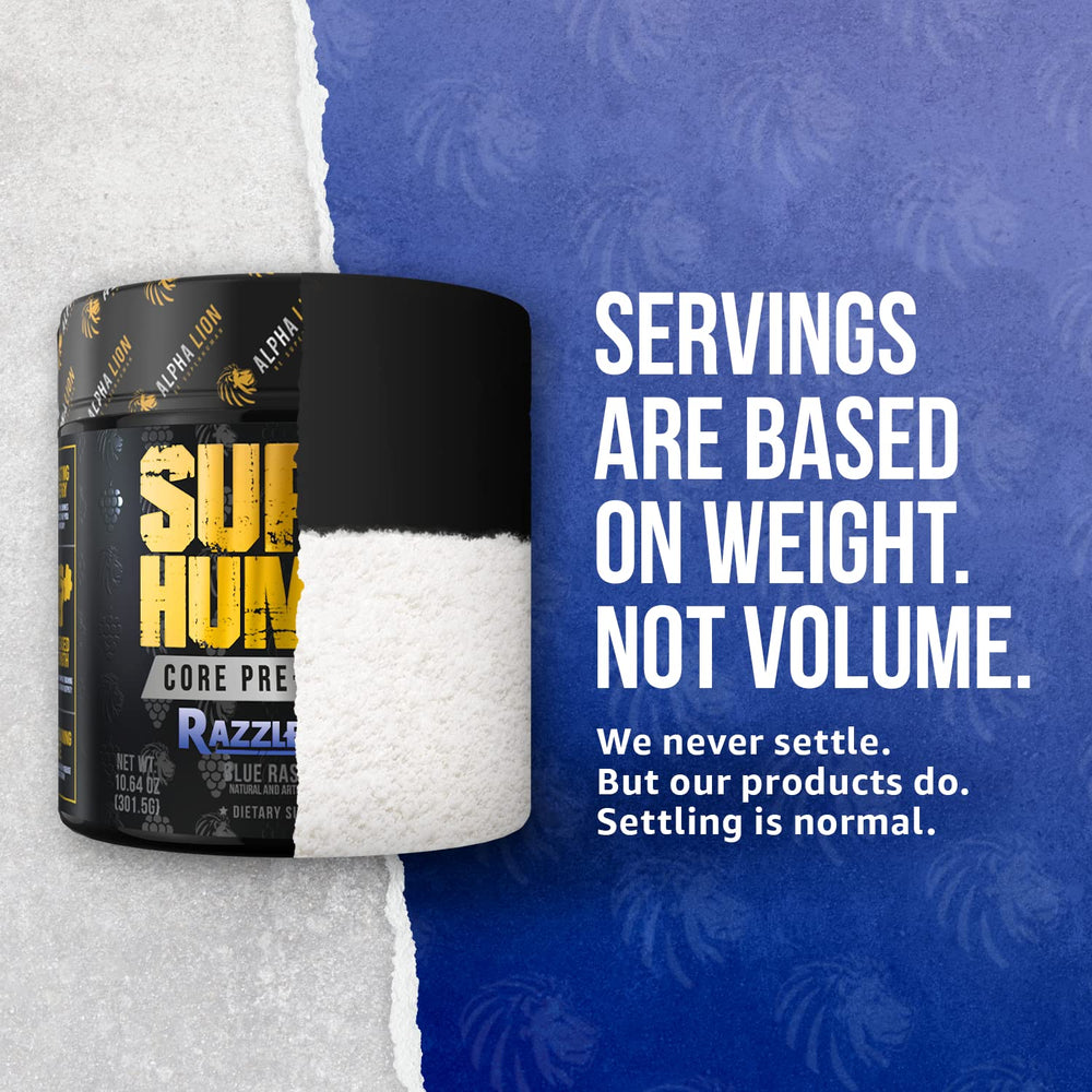 ALPHA LION Core Pre-Workout blue raspberry flavor label evokes refreshing taste